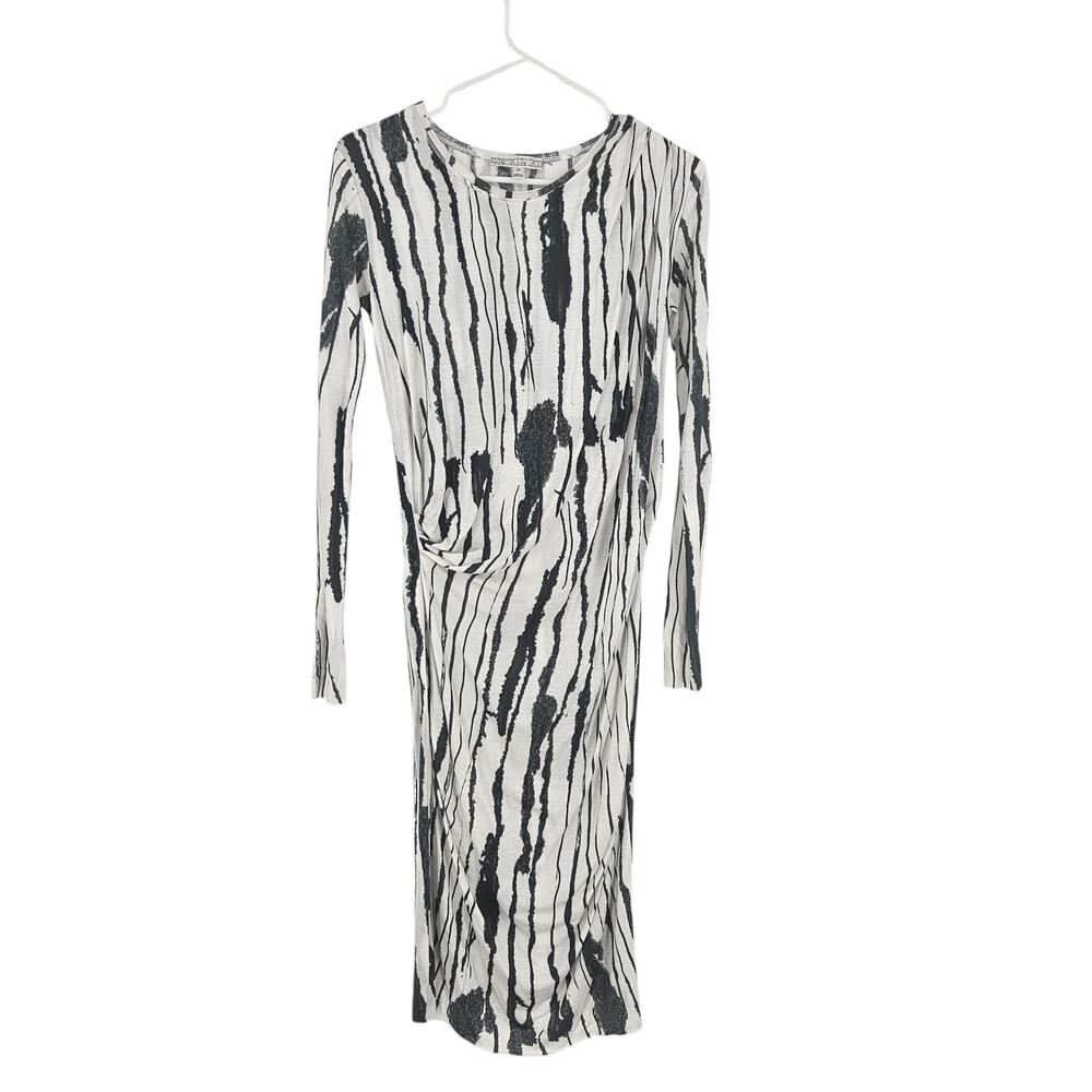 Dagmar Dress Black White Cinched Striped Tie Dye Long Sleeve Bodycon Size XS
